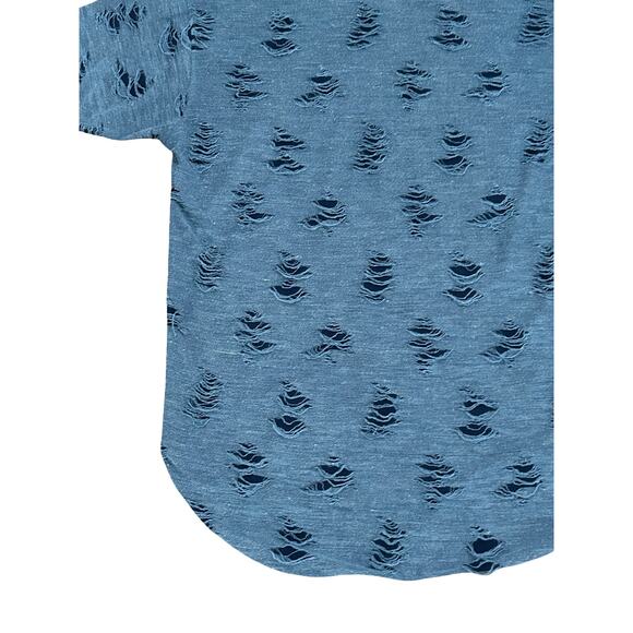 Becker & Mercer Mens Navy Blue Thrashed Distressed Hooded T Shirt Sz L Grunge - Picture 9 of 11